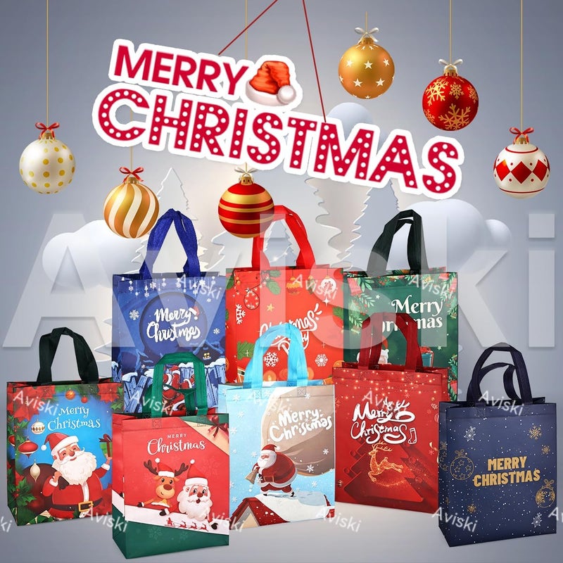 Axiski 16PCS Christmas Tote Treat Non-Woven Gift Bags with Handles for Gifts Wrapping Shopping, Xmas Party Supplies, 12.2×9.8×4.53inch - Image 4
